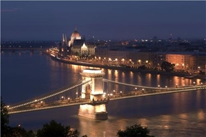 Lighted bridge at night